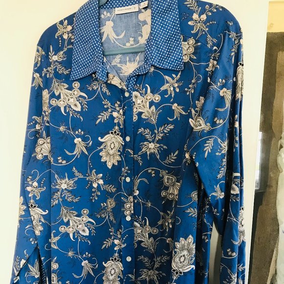 Susan Graver Tops - Susan Graver Floral Button Down Top Long Sleeve 1X 1001